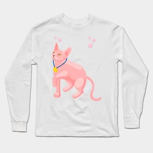 3d effect pink cat with medal Long Sleeve T-Shirt